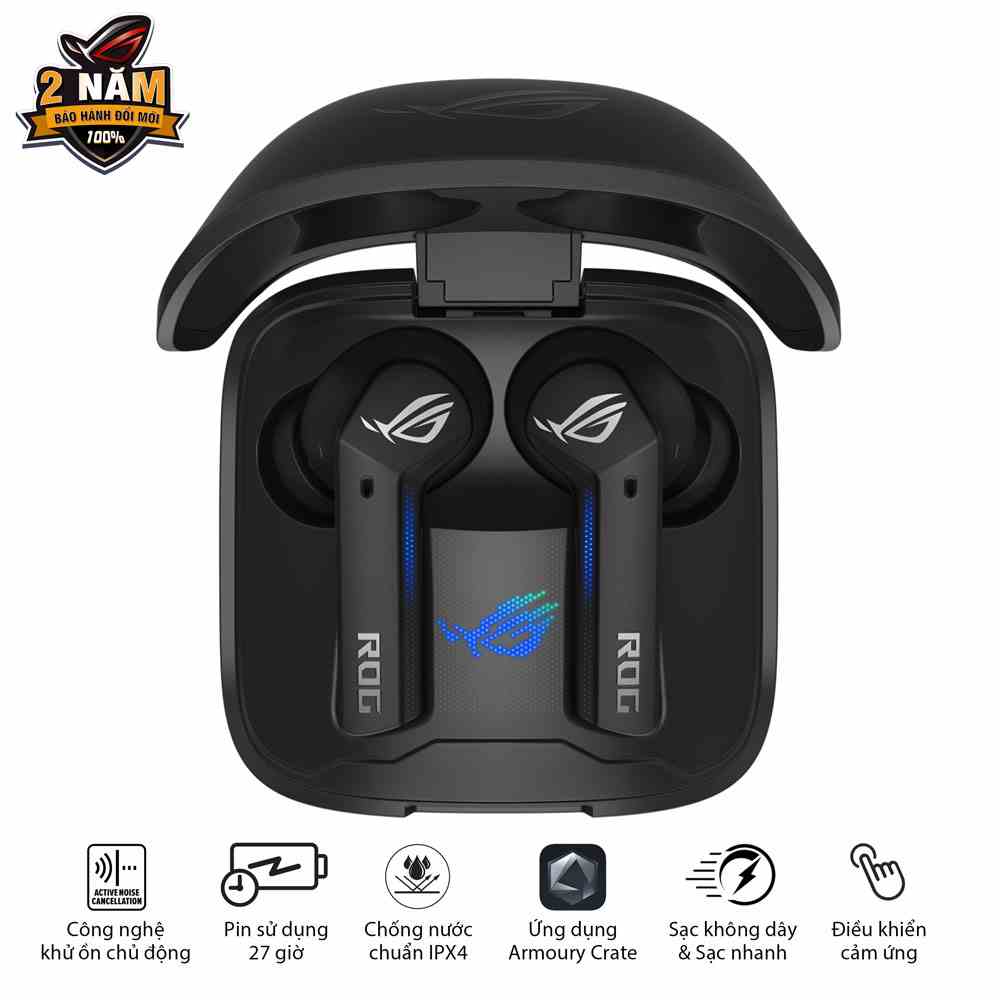 Tai nghe gaming không dây ASUS ROG CETRA TRUE Wireless, chống nước IPX4, công nghệ khử ồn chủ động ANC, hộp sạc wireless