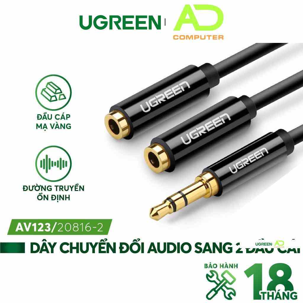 Dây cáp Audio 3.5mm UGREEN AV123 dài 20cm một đầu đực chia 2 cổng 3.5mm cái 2 tai nghe đầu nhôm - Hàng chính hãng