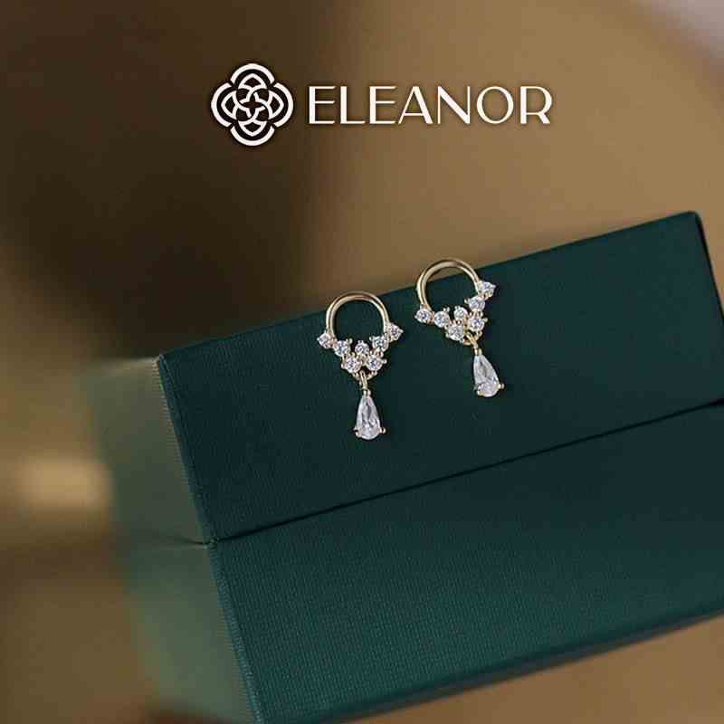 Bông tai nữ chuôi bạc 925 Eleanor Accessories đính đá dáng thả phụ kiện trang sức 3673