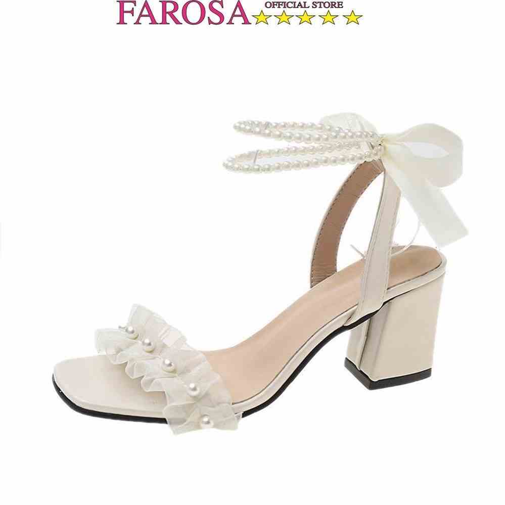 Giày cao gót nữ 7 phân quai ngọc đế vuông FAROSA giày sandal cao gót nữ 7 phân quai bèo ngọc - S77