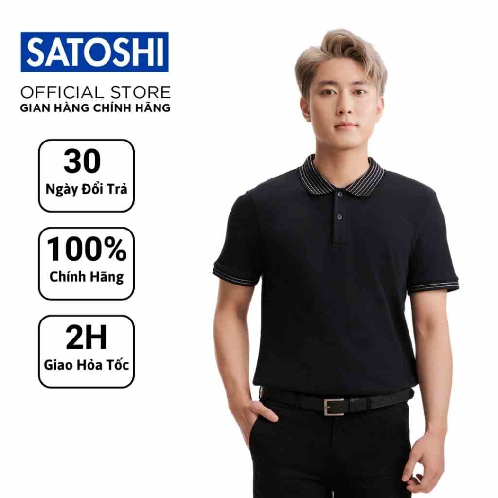 [Mã BMLTA35 giảm đến 35K đơn 99K] | Satoshi | Áo Polo STS Diamond Pique SAPL81 Đen Viền Cổ Sọc Trắng