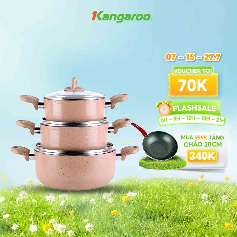 Bộ Nồi nhôm 18 - 20 - 24 đáy từ Kangaroo KG933