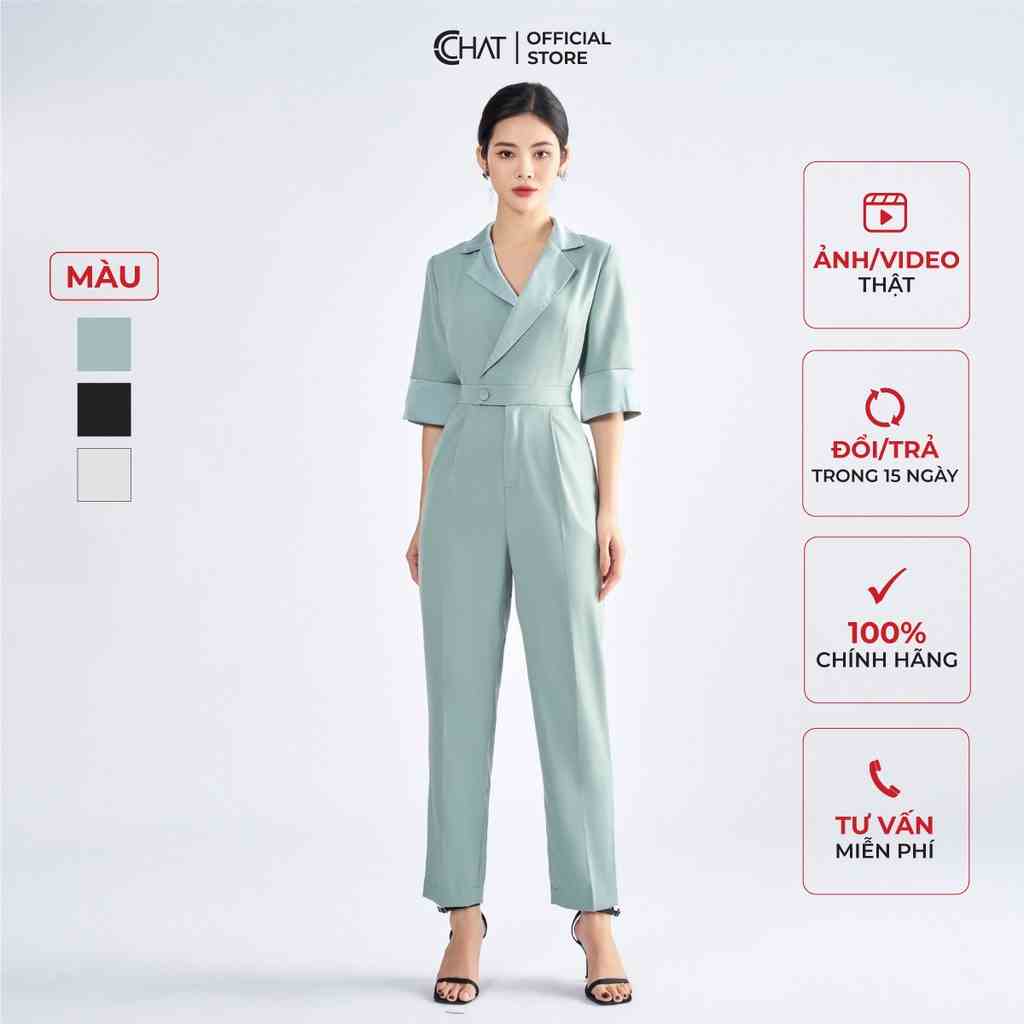 Jumpsuit Nữ 𝐂𝐂𝐇𝐀𝐓 Kiểu Áo Cổ 2 Ve Phối Tay Chất Tuytsi Mềm Mịn 62JNS8003BT