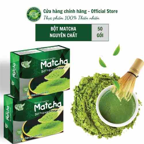 Hộp 50 gói Bột Matcha Trà Xanh Nhật Bản ONELIFE nguyên chất, hòa tan uống liền giảm cân, không đường