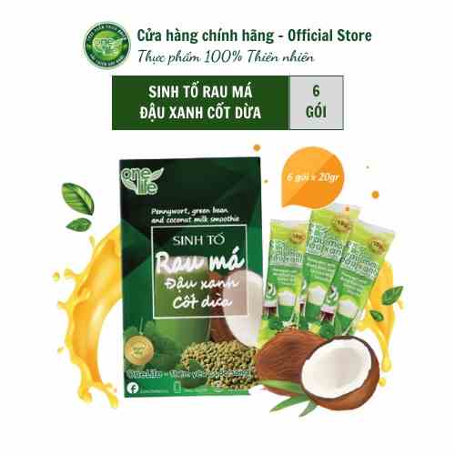 Hộp 6 gói Bột Rau Má Đậu Xanh Cốt Dừa ONELIFE hòa tan thanh mát, giải nhiệt