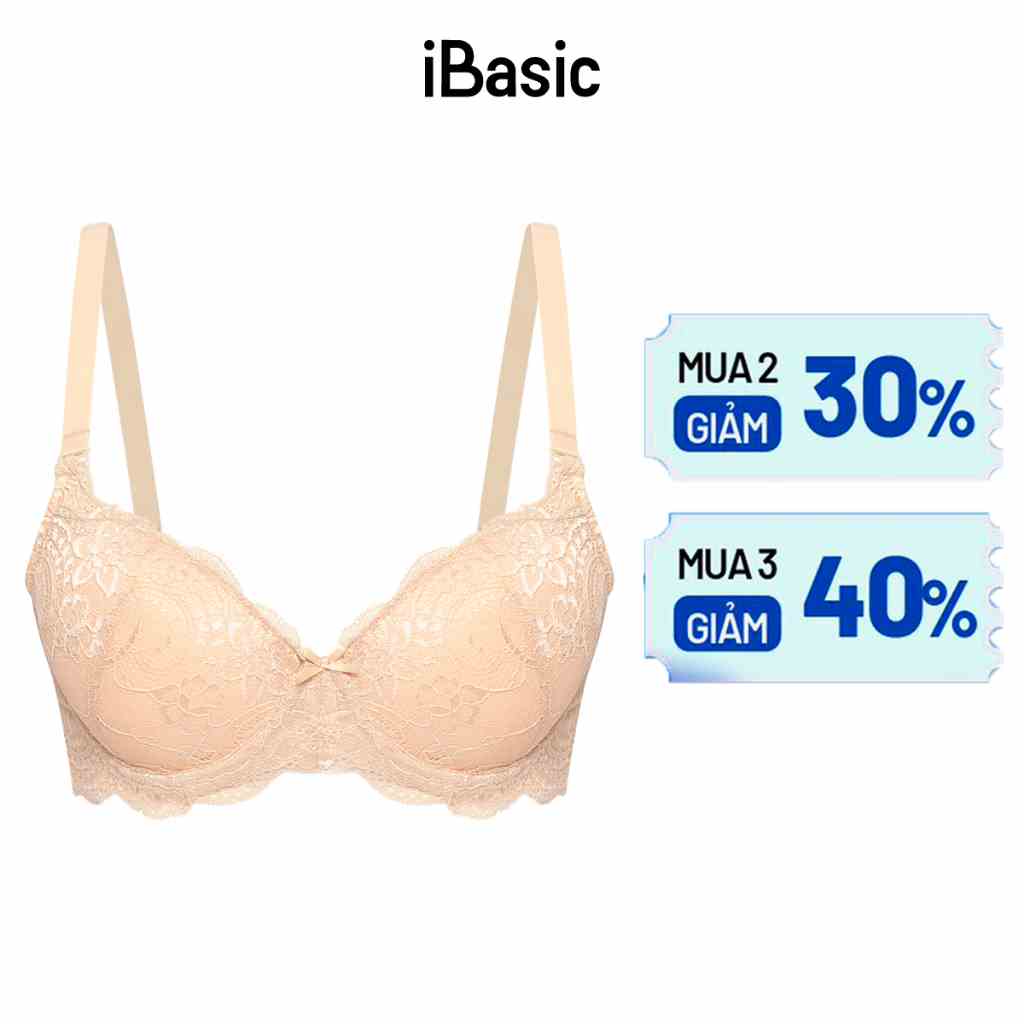 Áo ngực có gọng mút dày bản lưng to full ren iBasic BRAW121