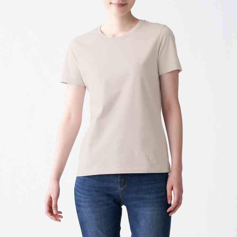 Muji Áo Thun Vải Jersey Cotton Ấn Độ Cổ Tròn