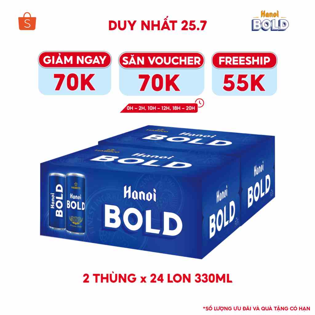 [Mã BMLTB35 giảm đến 35K đơn 99K] HỎA TỐC HÀ NỘI - COMBO 2 Thùng 24 lon Bia Hanoi BOLD – HABECO (330ml/lon)