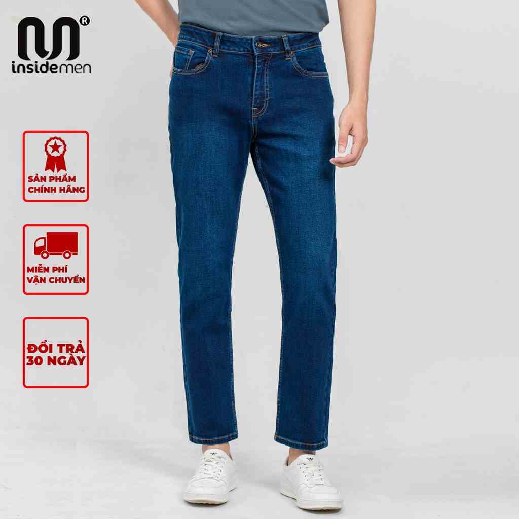 Quần bò jeans nam trơn INSIDEMEN ống đứng dáng Regular form rộng rãi thoải mái mỏng nhẹ IJN00101