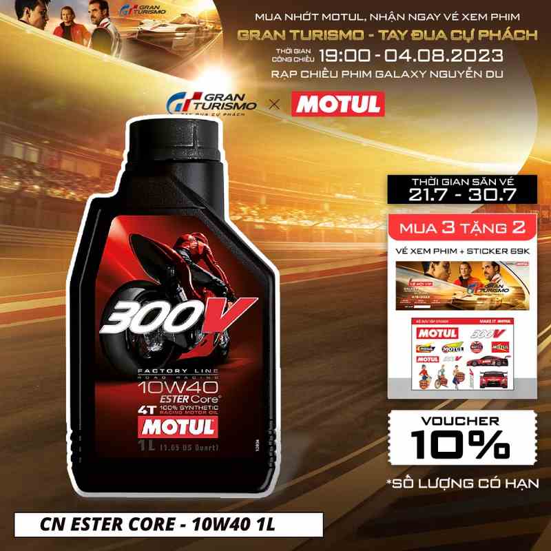 [Mã BMLTB35 giảm đến 35K đơn 99K] Dầu nhớt xe máy MOTUL 300V FACTORY LINE ROAD RACING 10W40 1L