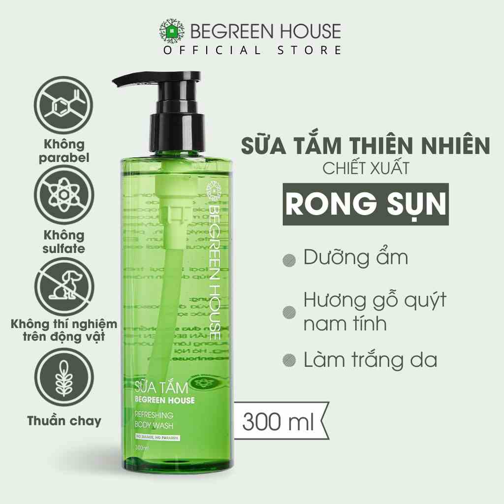 Sữa tắm trắng da cho nam Begreen House 300ml hương gỗ quýt thơm lâu, công thức thiên nhiên làm sạch an toàn, dưỡng da dị