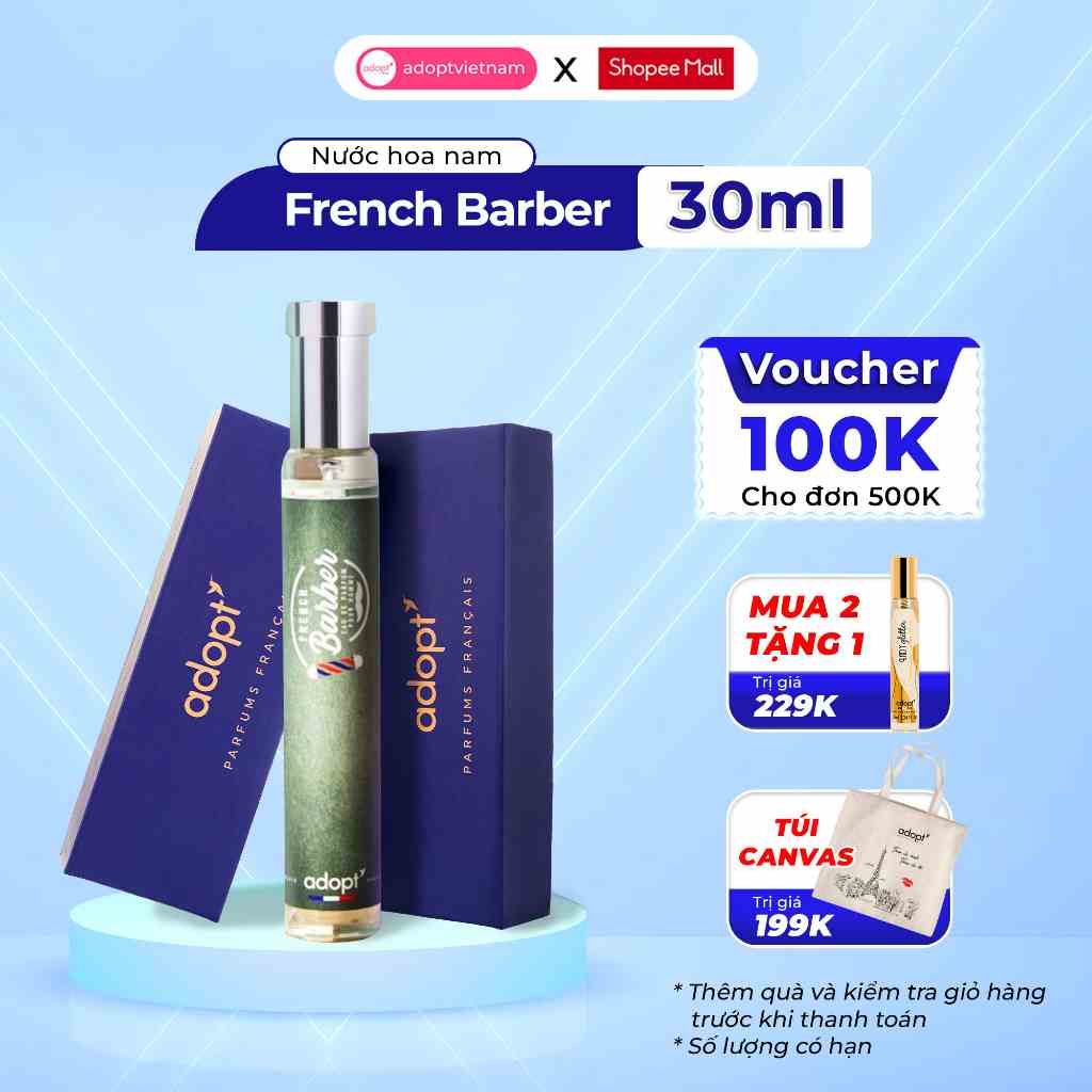 Nước hoa nam Adopt French Barber tinh dầu thơm chính hãng Pháp lịch lãm bản lĩnh nam tính lưu hương đến 12 tiếng