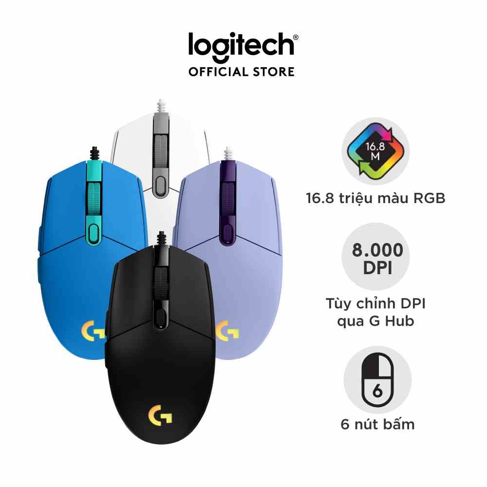 [Mã ELCL7 giảm 7% đơn 300K] Chuột game có dây Logitech G203 Lightsync - Tùy chỉnh RGB, 6 nút lập trình, nhẹ