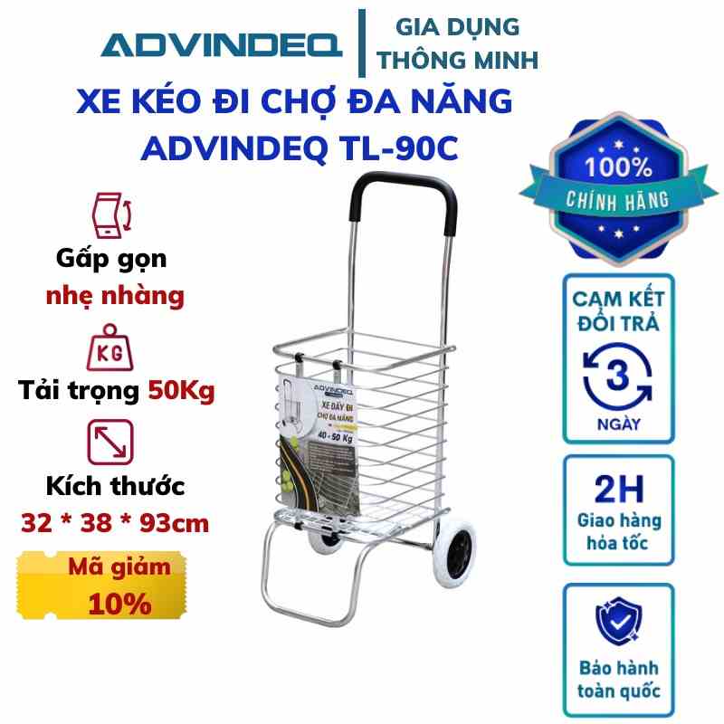 Xe kéo đi chợ đa năng ADVINDEQ TL-90C giỏ kéo siêu thị có thể gấp gọn bảo hành chính hãng 12 tháng