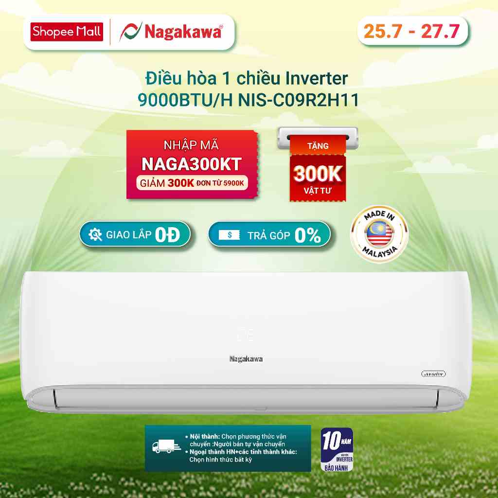 Miễn phí công lắp đặt - Điều hòa/Máy lạnh 1 chiều inverter 9000BTU (1Hp) NIS-C09R2H11 - Bảo hành máy nén 10 năm