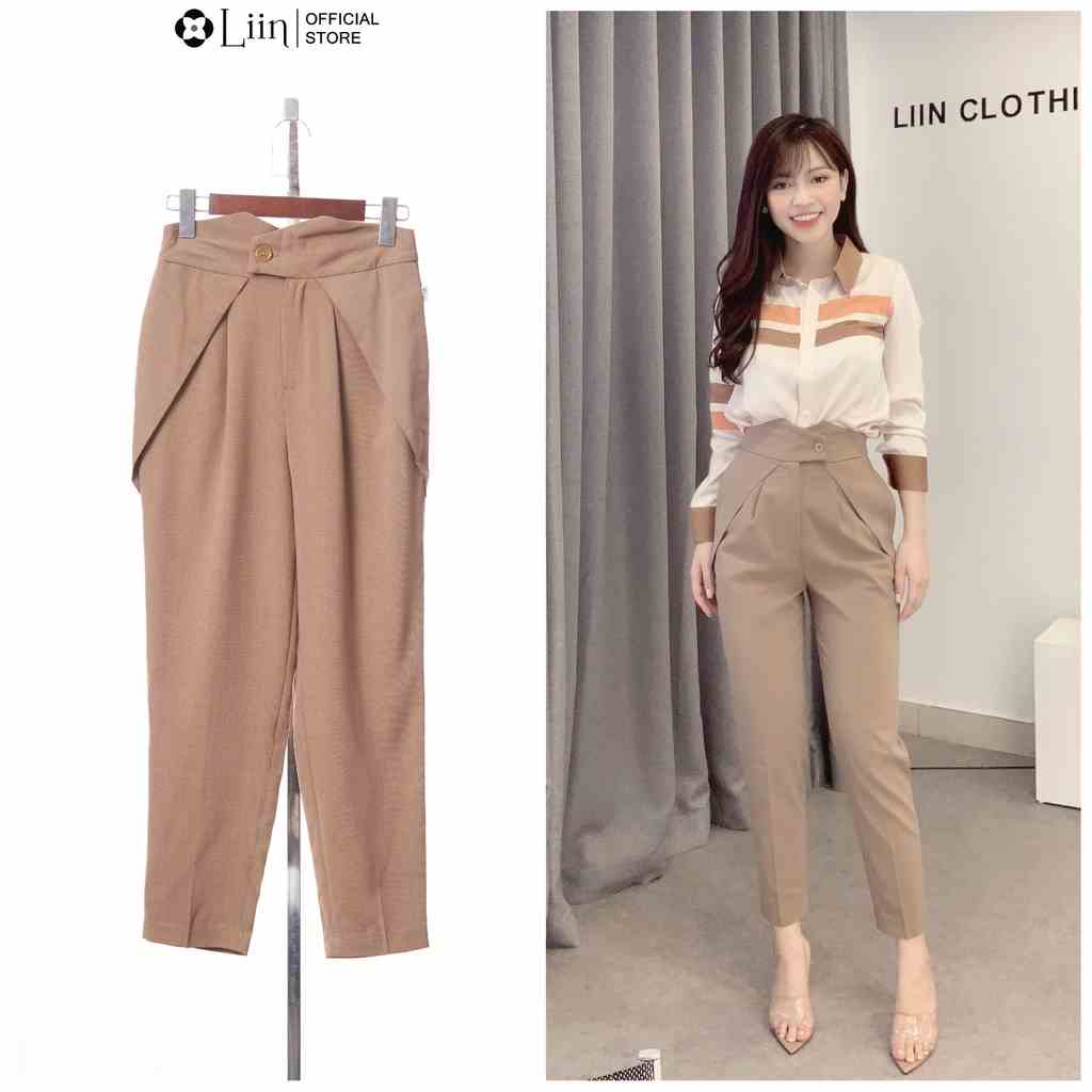 [Mã BMLTB200 giảm đến 100K đơn 499K] LIIN - Quần baggy nâu cách điệu cúc chéo trẻ trung LINBI Q3453