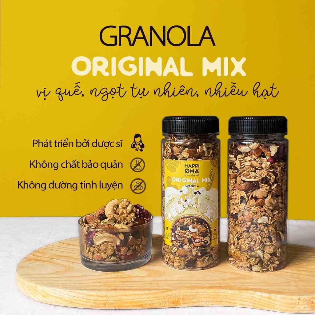 Ngũ Cốc Ăn Sáng/ Ăn Kiêng Không Đường Tinh Luyện Vị Nguyên Bản 280g/400g - Granola Original Mix HAPPI OHA