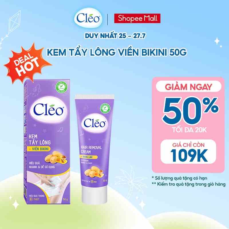 Kem tẩy lông Bikini Cléo, tẩy sạch nhanh, hiệu quả, an toàn không đau rát 50g