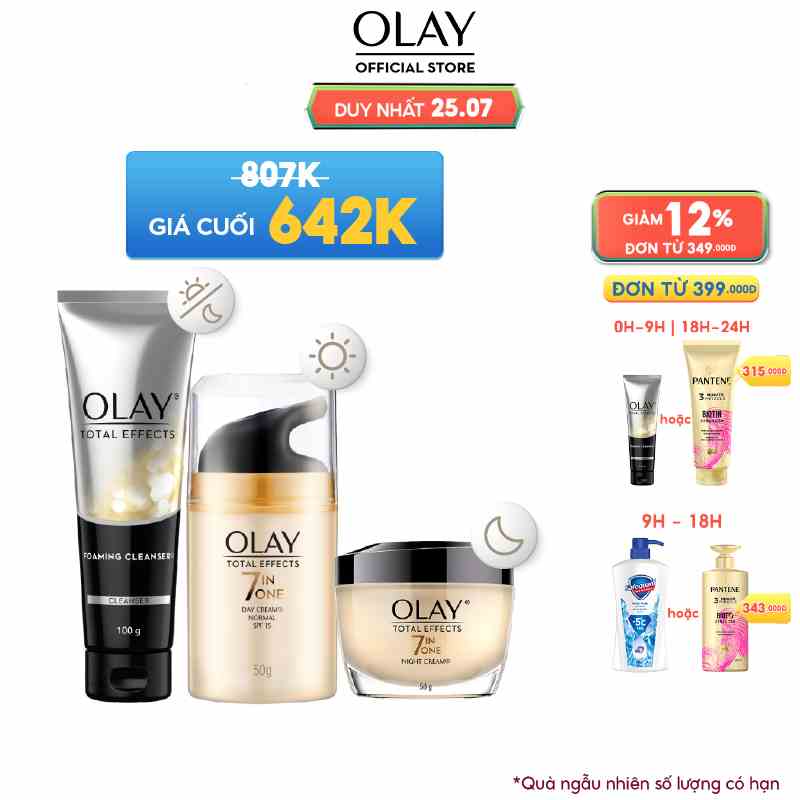 Combo 3 Kem Dưỡng Ngày & Đêm + Sữa Rửa Mặt Phục Hồi & Ngăn Ngừa 7 Dấu Hiệu Lão Hóa OLAY TOTAL EFFECTS (50G X2 + 100G)