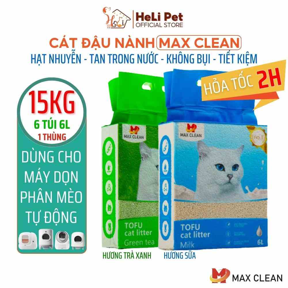 1 THÙNG 6 BỊCH Cát Đậu Nành Max Clean Cát Tofu Vệ Sinh Cao Cấp Cho Mèo Siêu Vón Cục Không Bụi