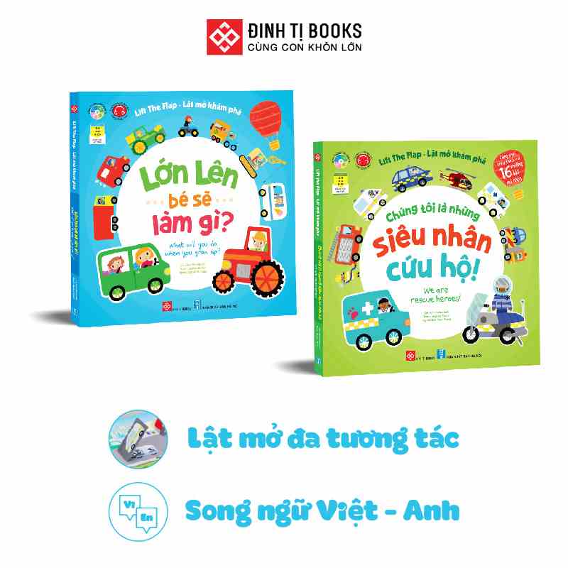 Sách Lật mở khám phá - Lift the flap - Chúng tôi là những siêu nhân cứu hộ! / Lớn lên bé sẽ làm gì Combo 2 tập - Đinh Tị