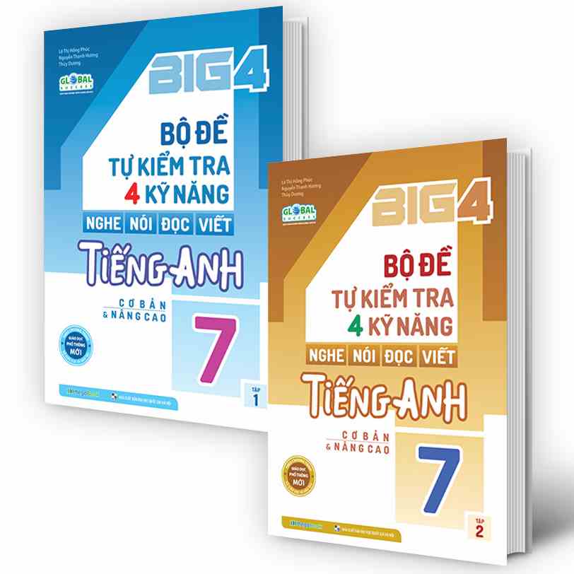 Sách - Combo Big 4 bộ đề tự kiểm tra 4 kỹ năng Nghe - Nói - Đọc - Viết tiếng Anh cơ bản và nâng cao lớp 7 Tập 1 2 Global