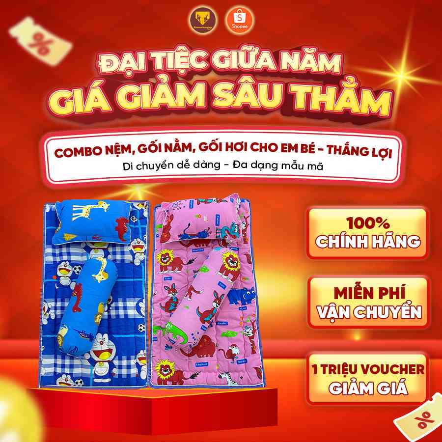 [Mã BMLTB35 giảm đến 35K đơn 99K] Combo Nệm, Gối Nằm, Gối Hơi cho em bé - Thắng Lợi