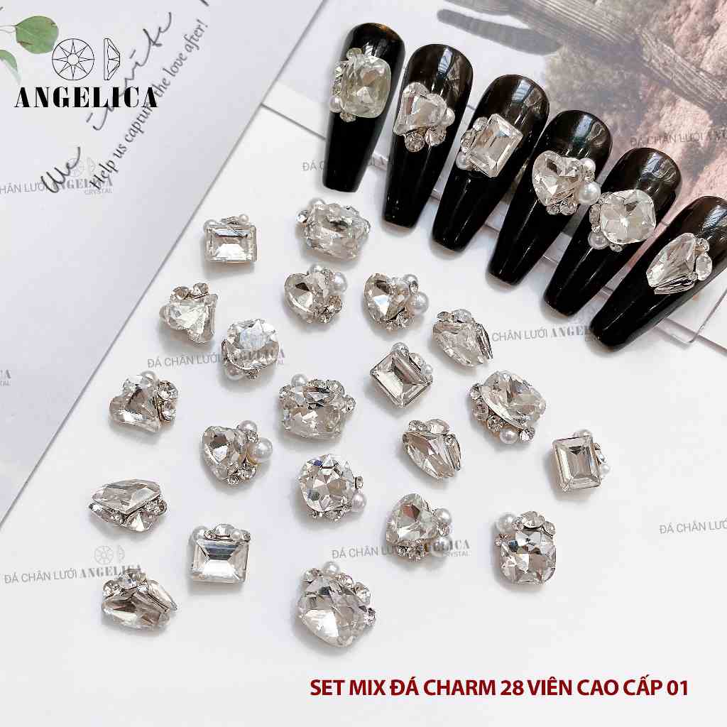 Set 28 viên đá khối chùm nails charm đá cao cấp đính móng ANGELICA SMDC28v