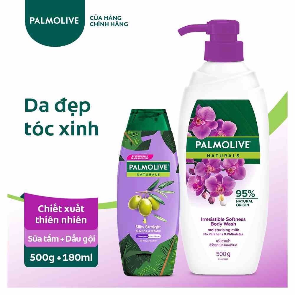 Sữa tắm Palmolive sảng khoái dịu êm 100% chiết xuất từ phong lan 500g + Dầu gội 180ml