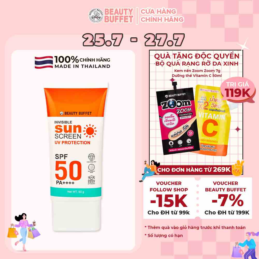 Kem chống nắng cho mặt Beauty Buffet Invisible Sunscreen UV Protection SPF 50 PA++++ 50g