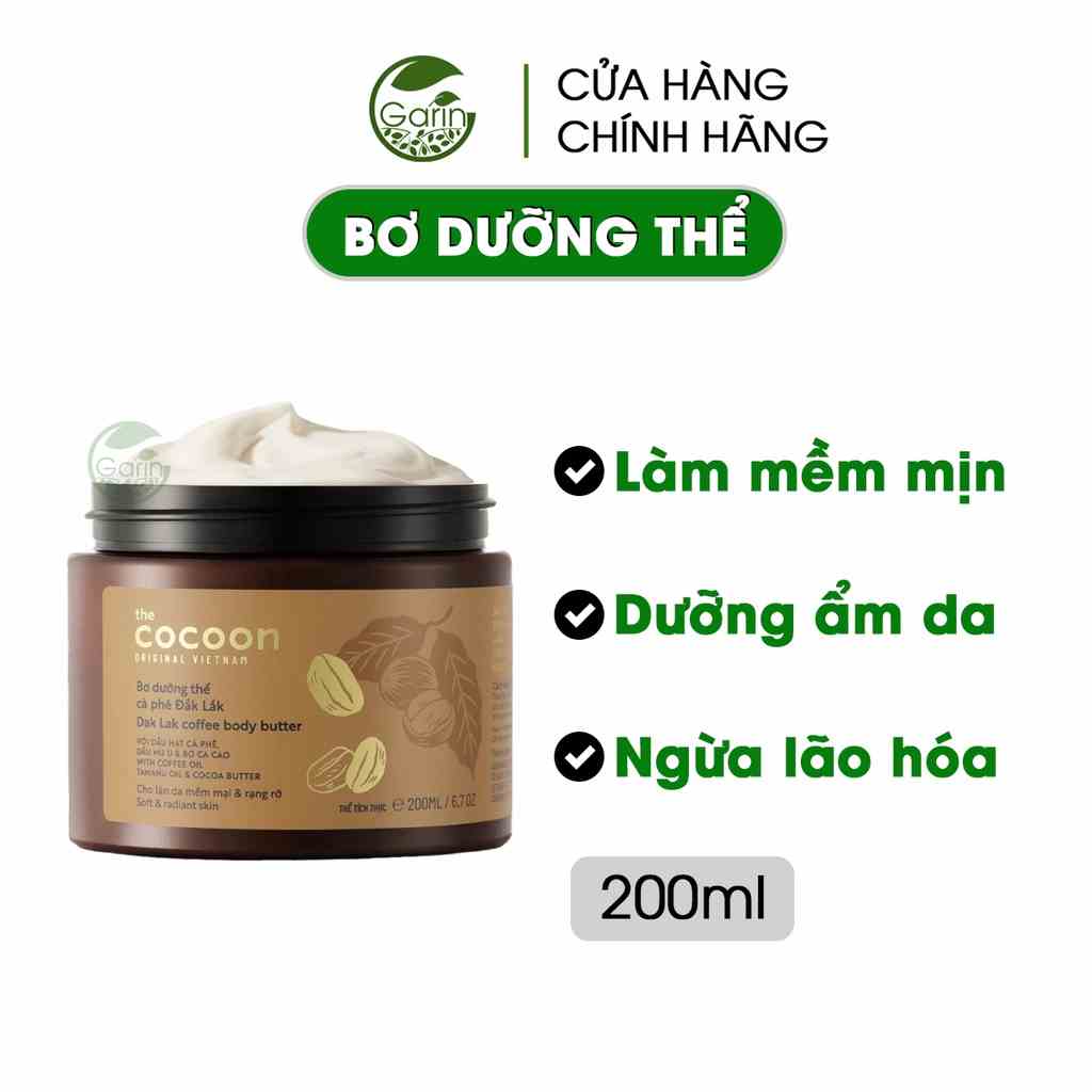 [Mã BMLTB35 giảm đến 35K đơn 99K] Bơ dưỡng thể cà phê Đắk Lắk Cocoon 200ml cho da mềm mịn và rạng rỡ