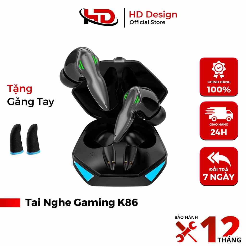 Tai Nghe Gaming Bluetooth 5.1 TWS K86 - Có Mic - Độ Trễ 0,04s - Chính Hãng HD DESIGN