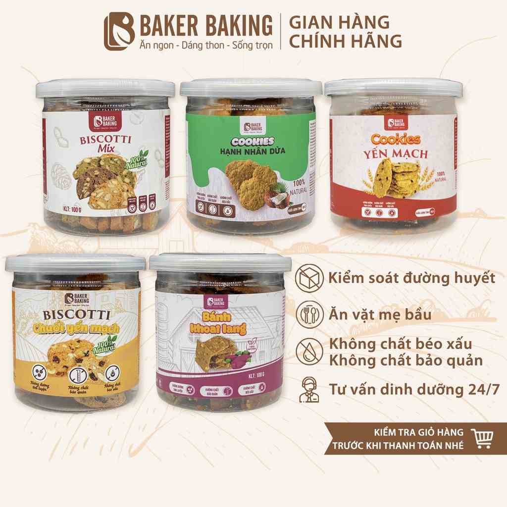 [Mã BMLTB200 giảm đến 100K đơn 499K] Combo 5 hộp bánh dinh dưỡng hỗ trợ giảm cân, ăn kiêng Baker Baking 100g