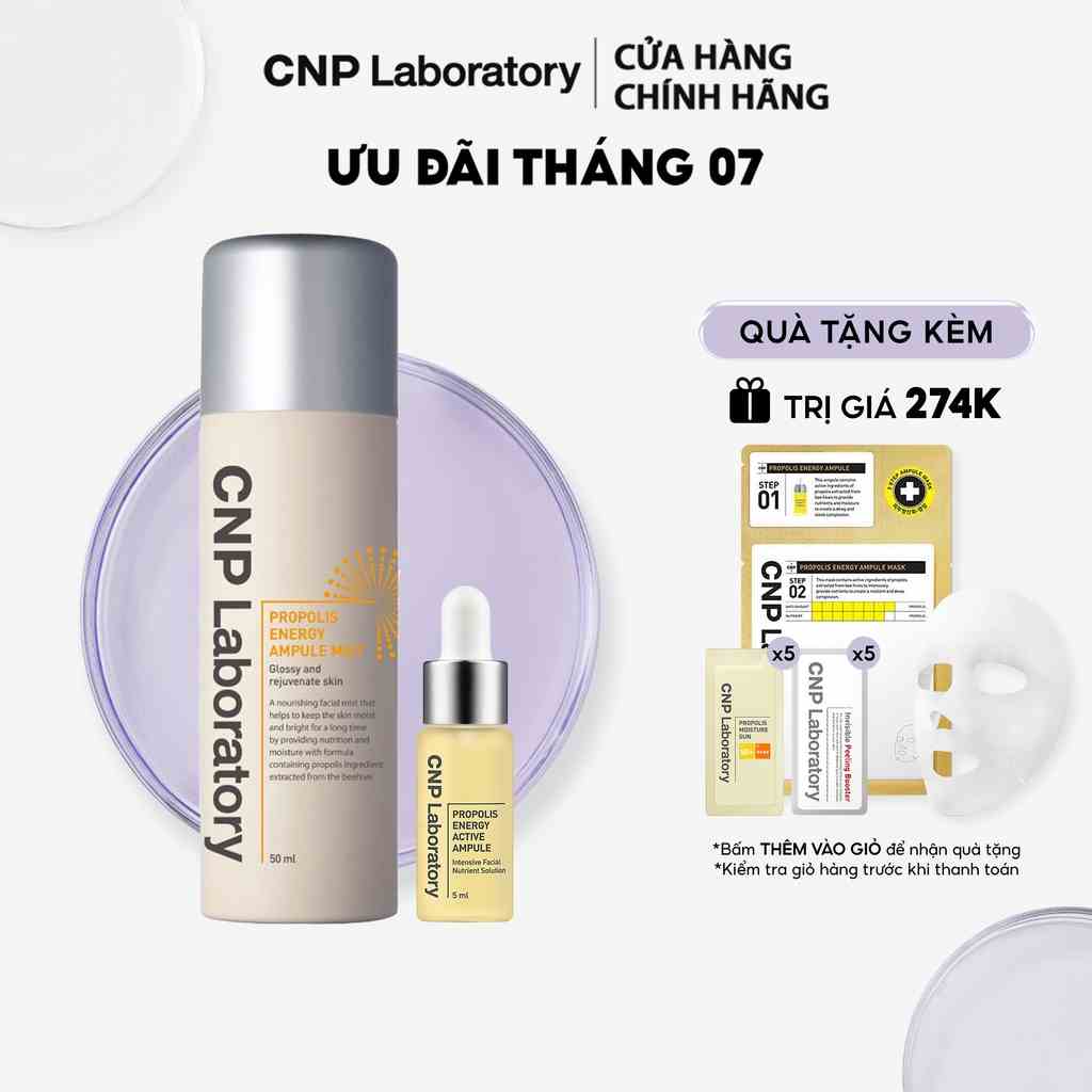 [Mã COSCNBE6 giảm 10% đơn 500K] Combo Xịt khoáng tinh chất keo ong CNP Laboratory Propolis và Tinh chất keo ong 5ml