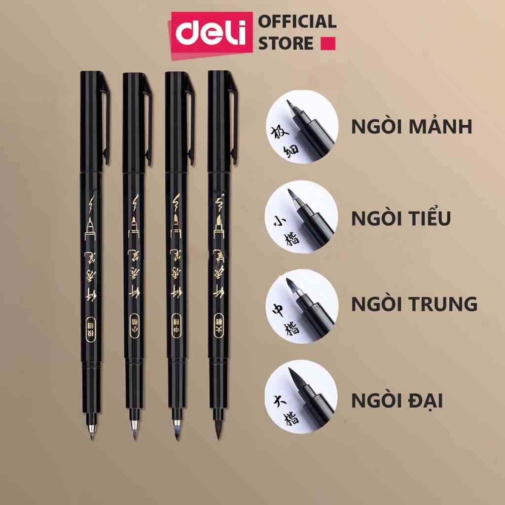 Bút viết thư pháp chữ Hán Calligraphy Deli - brush pen nhiều kích cỡ ngòi, có thể đổ thêm mực