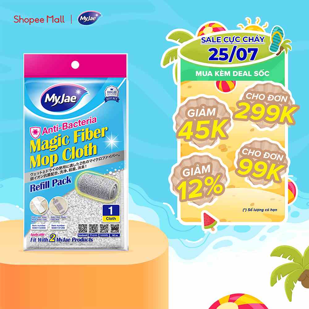 [Voucher 12% - đơn từ 0Đ]Combo 3 Bông Lau + 1 Cây Lau Nhà MyJae Đài Loan Sợi Microfiber Tự Vắt Kháng Khuẩn Ag+ 120cm