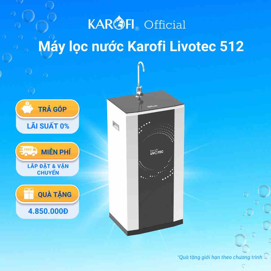 Máy lọc nước 10 lõi lọc Karofi Livotec 512, màng RO 100GDP Hàn Quốc