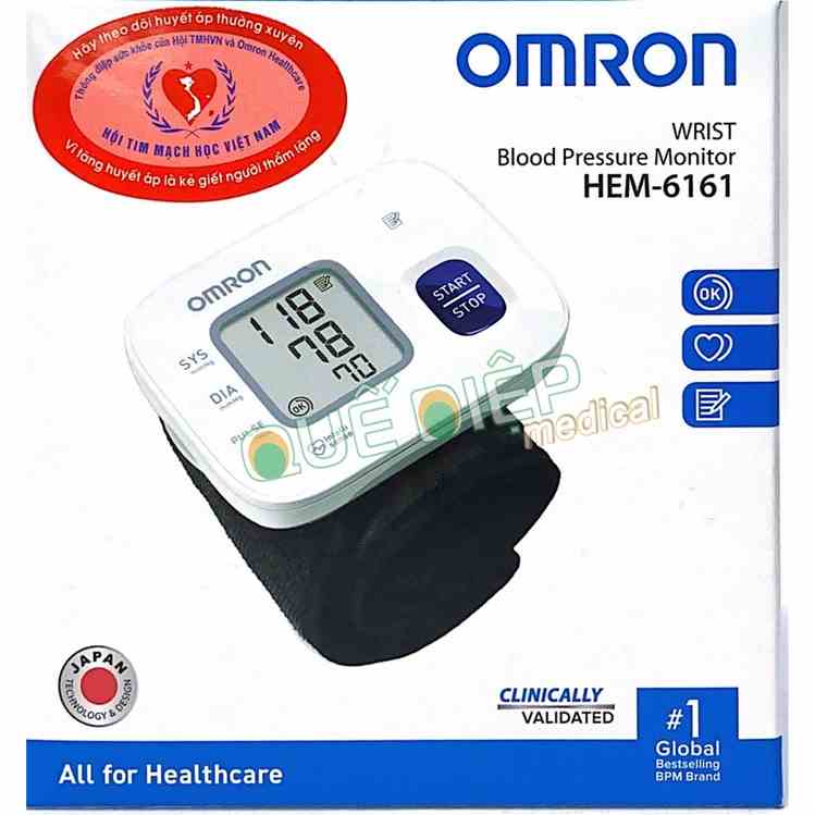 OMRON HEM-6161 - Máy đo huyết áp OMRON HEM 6161, cổ tay điện tử, cảnh báo rối loạn nhịp, bộ nhớ