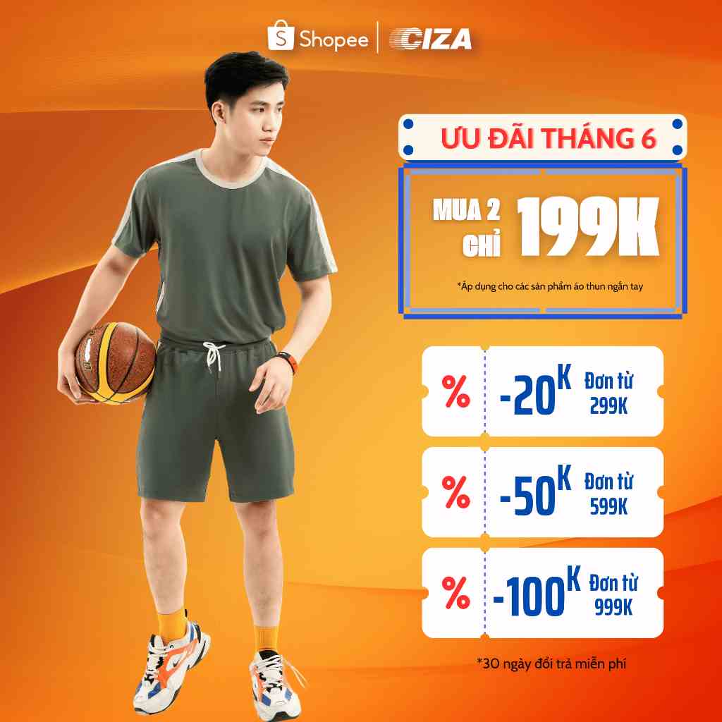 Quần đùi short thun ngắn nam CIZA phong cách thể thao dáng rộng cao cấp trẻ trung size S M L XL màu green QSTR33