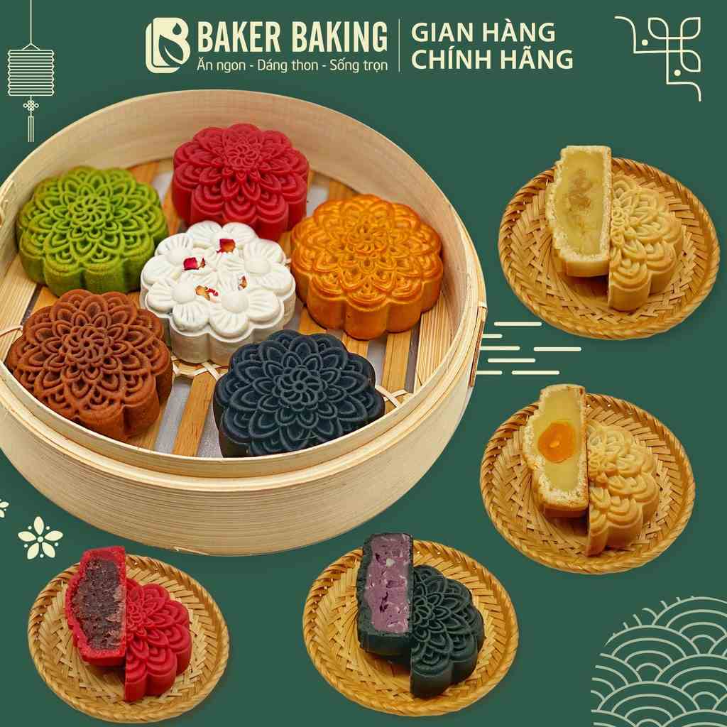 Bánh trung thu healthy cao cấp 2023 Baker Baking ít ngọt, không phẩm màu, mix nhiều vị 150gr