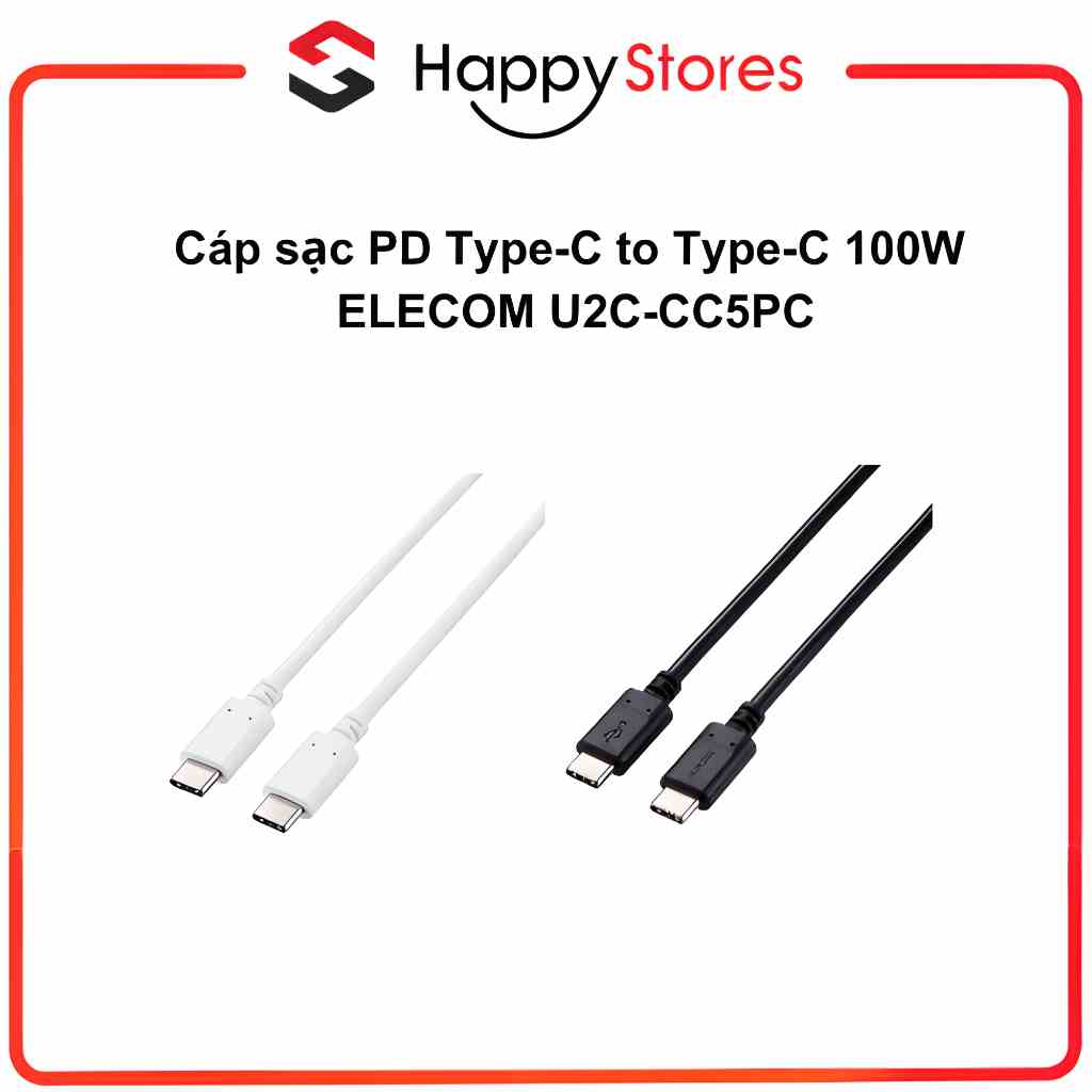 [Mã BMLTA35 giảm đến 35K đơn 99K] Cáp sạc PD Type-C to Type-C 100W ELECOM U2C-CC5PC chính hãng