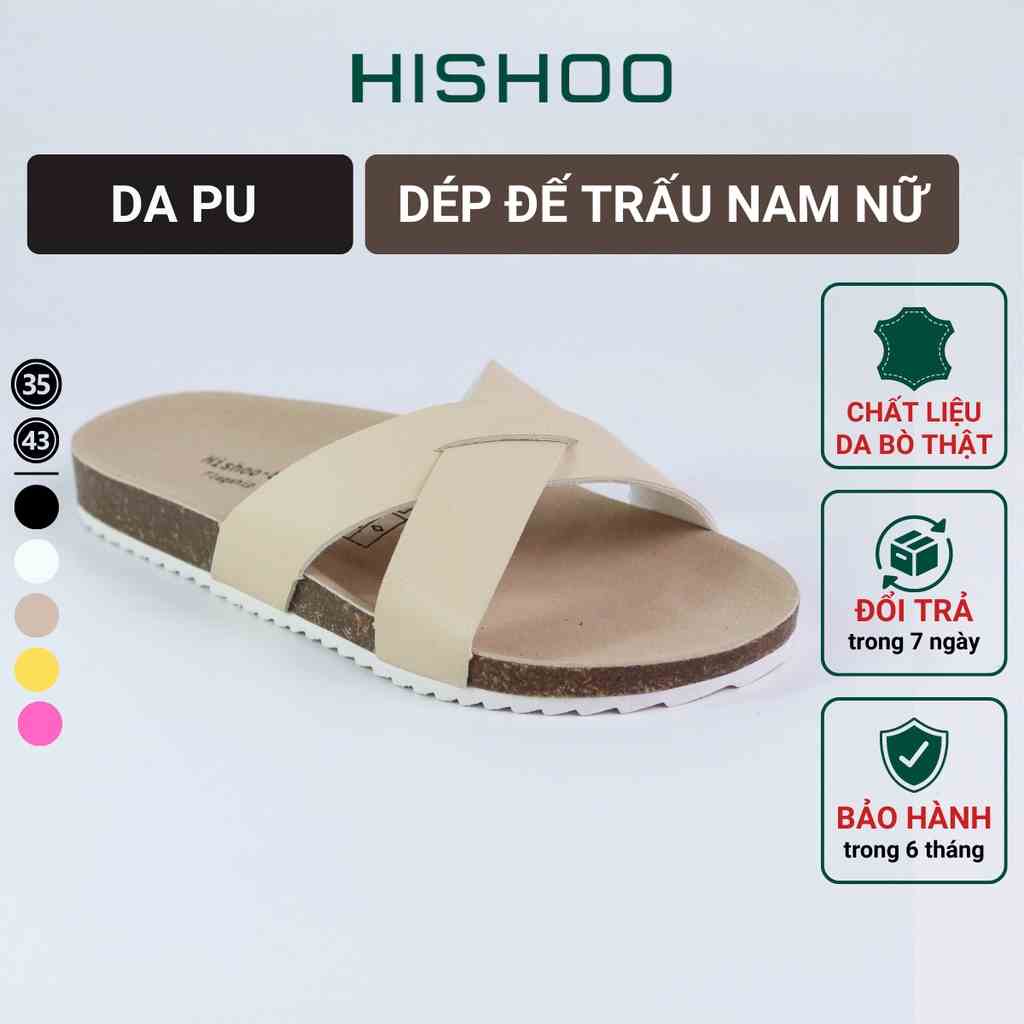 Dép Đế Trấu Nam Nữ Birken Quai Chéo Da Tổng Hợp Chính Hãng Hishoo S096