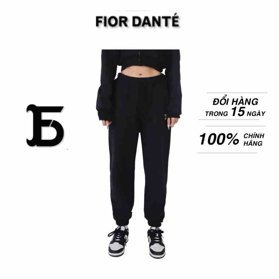 Quần Jogger Cao Cấp Nữ Local Brand Thêu LOGO FIOR DANTÉ Form Rộng Màu Đen 100% Vải Cotton Lưng Thun Co Dãn