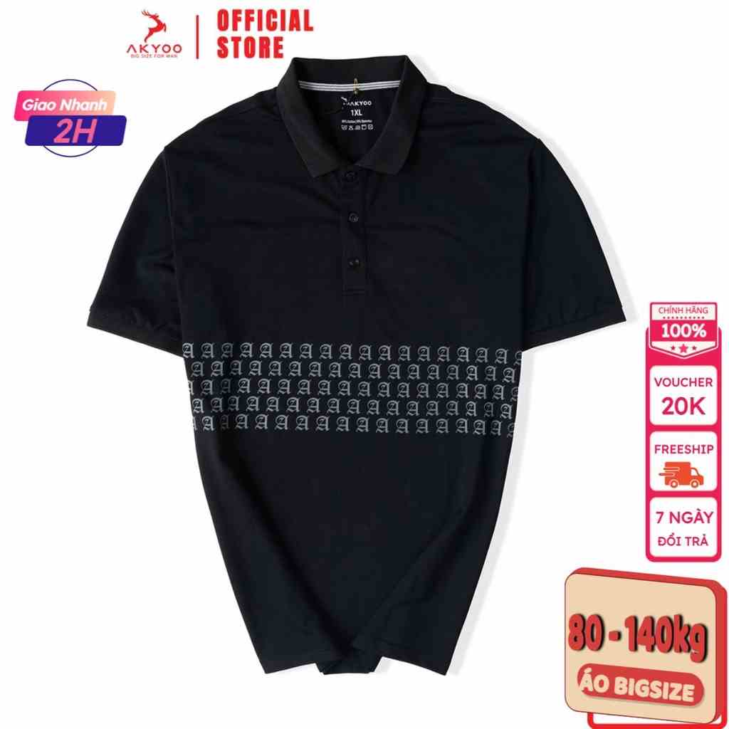 Áo Polo Bigsize 80-140KG AKYOO Cao Cấp Cotton Co Giãn, Thâm Hút Mồ Hôi, Áo Polo Bigsize - PL DEN IN CHU