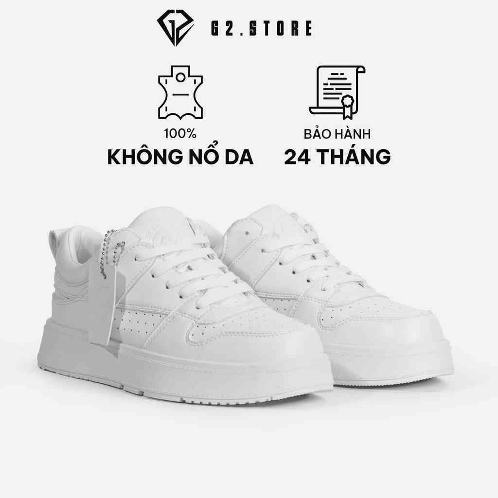 Giày thể thao nam G2 Athena Low sneaker trắng bằng da microfiber cao cấp chống nhăn độn đế tăng chiều cao tập thể dục