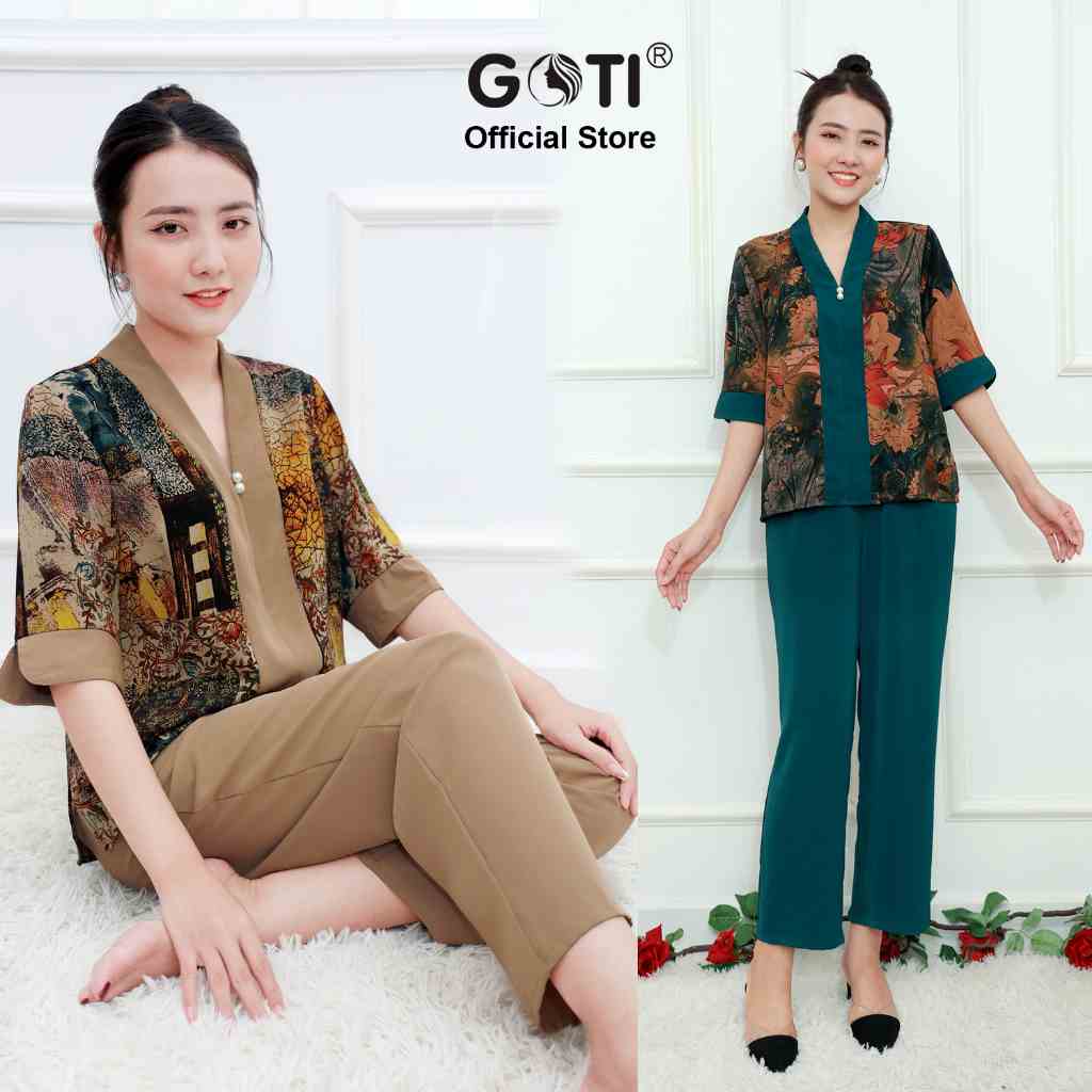 Đồ Bộ Trung Niên GOTI Mặc Lễ Tết Sang Trọng Chất Gấm Cao Cấp Cổ Chui Tay Lững Có Túi Pijama Lụa Cho Mẹ 3359 3360