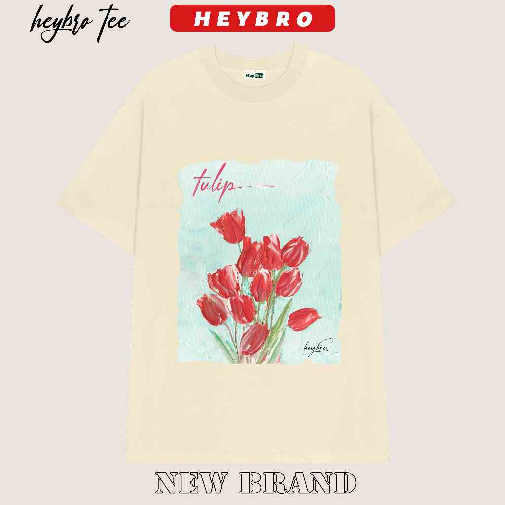 [Mã BMLTB35 giảm đến 35K đơn 99K] Áo thun nam nữ local brand HEYBRO, Phông tee basic tay lỡ form rộng in hoa Tulip