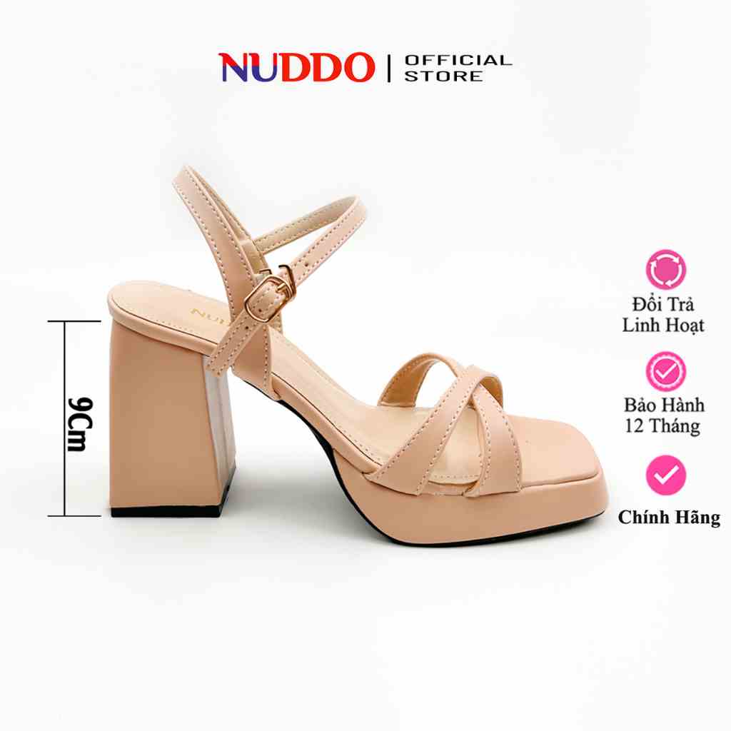 Giày Sandal Cao Gót Nữ Đế Vuông 9 Phân, Guốc Nữ Đế Đúp Quai Chéo 9cm Thanh Lịch NUDDO N939