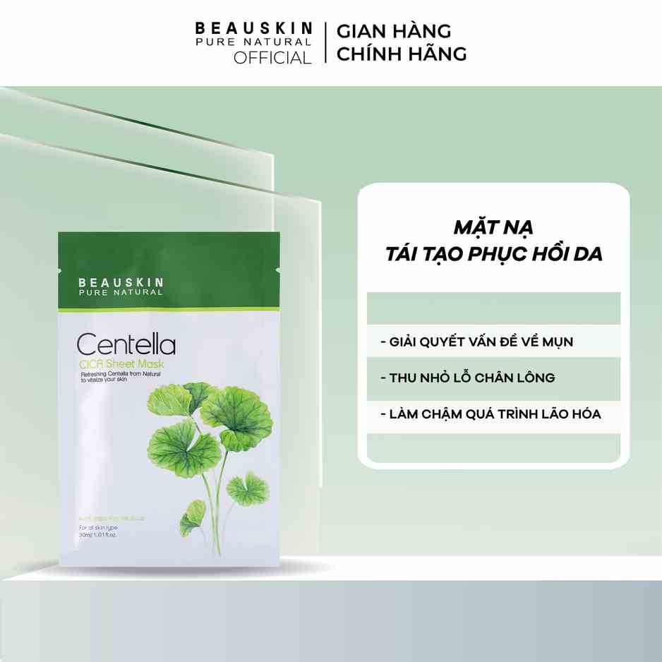 Mặt Nạ Dưỡng Ẩm BEAUSKIN Cica Centella Sheet Mask Căng Mịn, Mềm Da, Cấp Ẩm Sâu 30ml - BSMK0500110