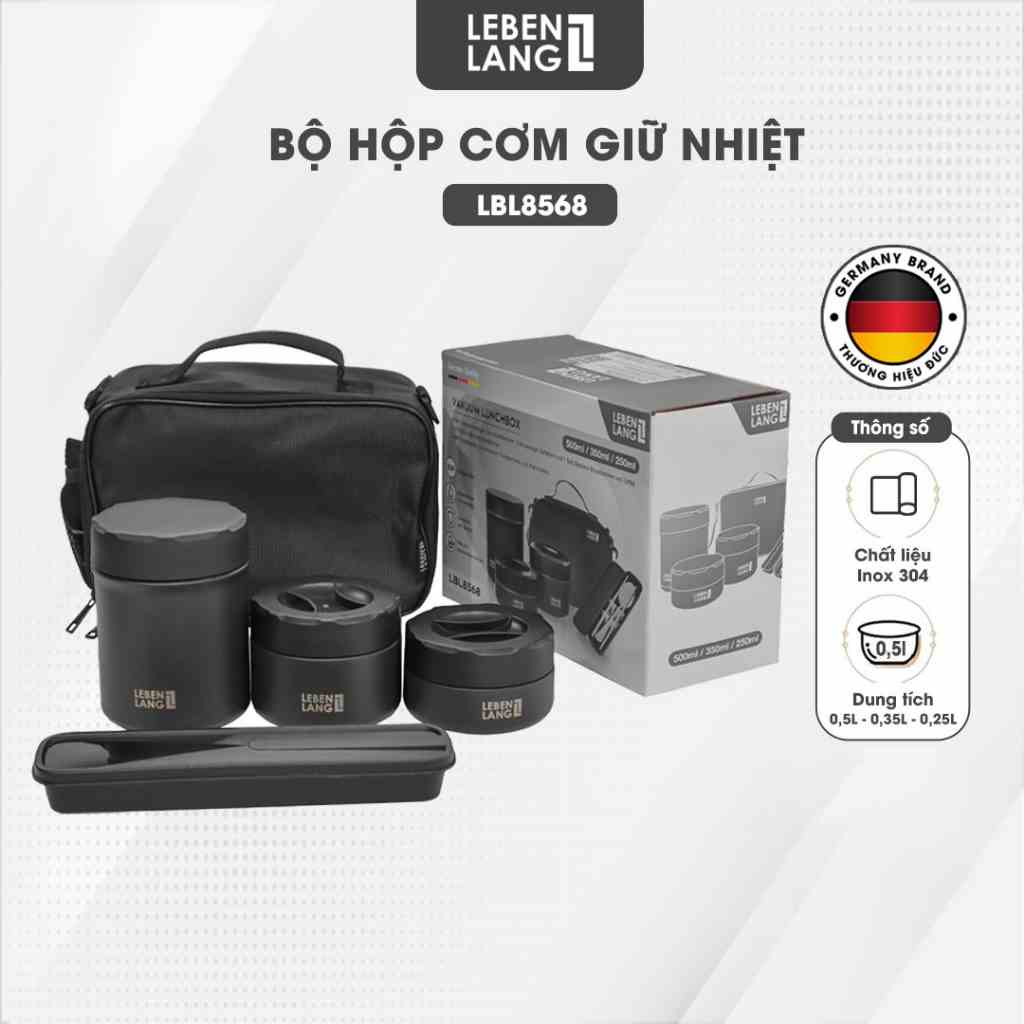 Cà men hộp cơm giữ nhiệt LEBENLANG LBT856 bằng inox, gồm 4 khay riêng biệt dung tích 2.2L - hàng chính hãng